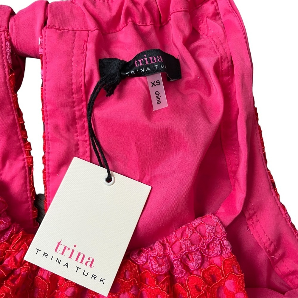 NWT Trina Turk pink, red chevron lace retreat dress halter size XS Barbiecore - Picture 5 of 8